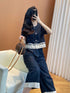 Denim With Lace Border Crop Tops With Pant